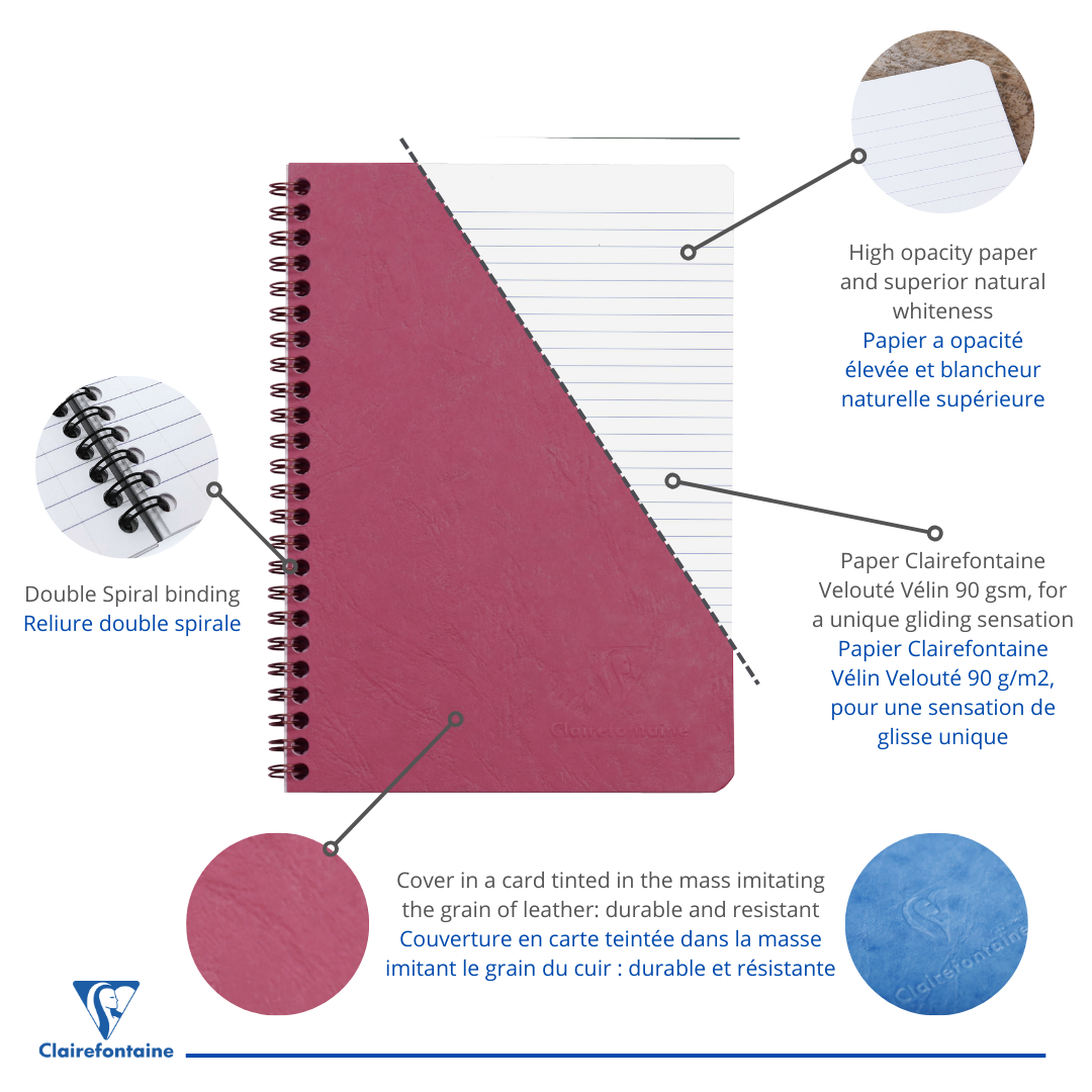 Age-bag cahier reliure intégrale ligné -rose- A5. 100 pages (14.8x21cm) CLAIREFONTAINE