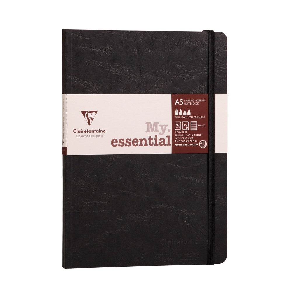 Age-Bag Cahier Collection Essentiel Dot 192P A5 5¾X8¼ Noir CLAIREFONTAINE
