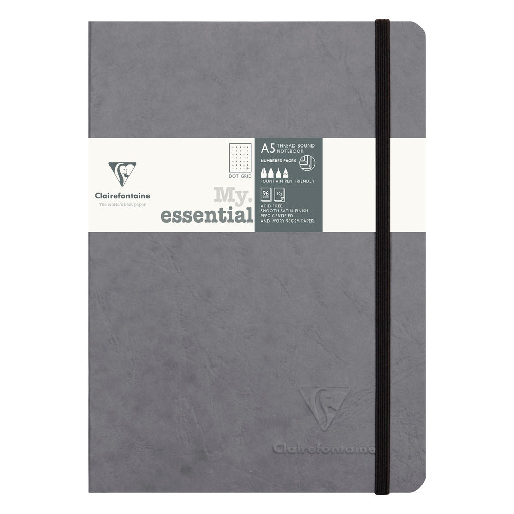 Age-Bag Cahier Dos toilé Dots 192P 5¾X8¼ Gris CLAIREFONTAINE