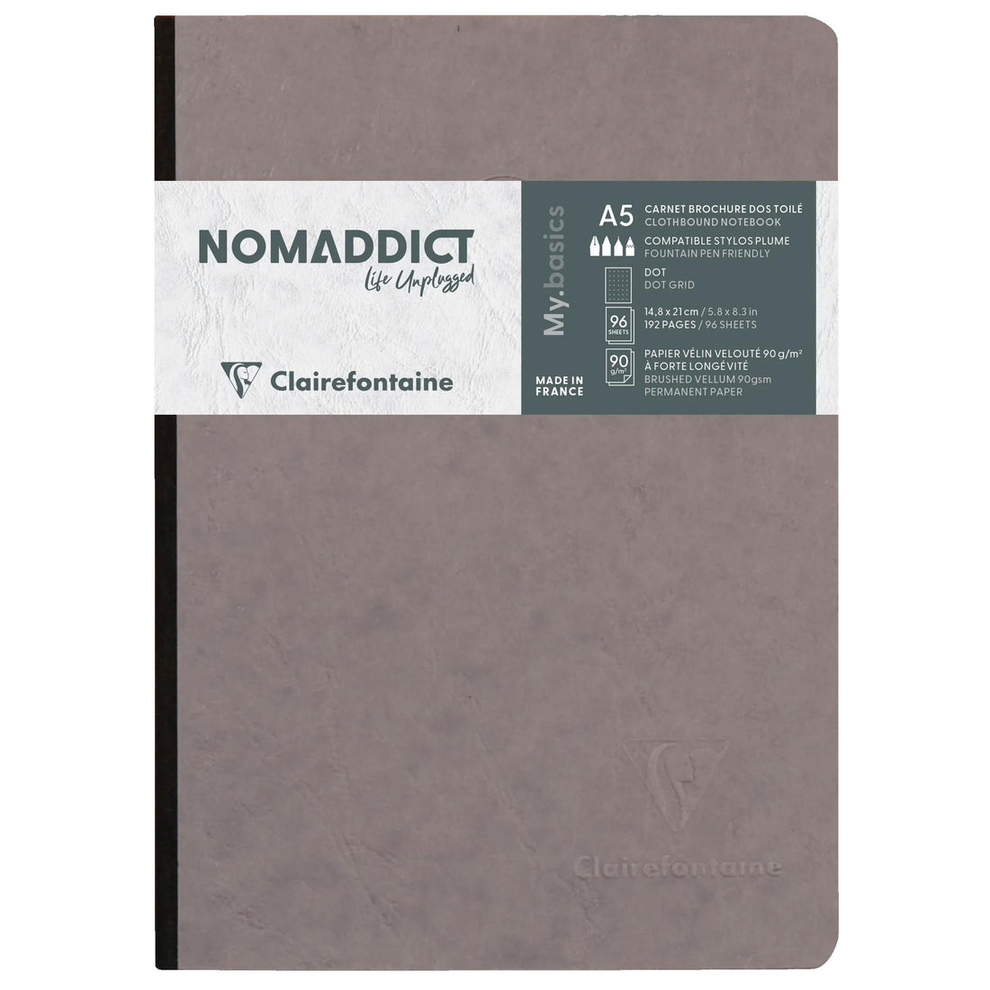 Agebag Notebook Dot Grey Cloth spine Softcover 192 pages A5 (5,8 x 8,3 in)