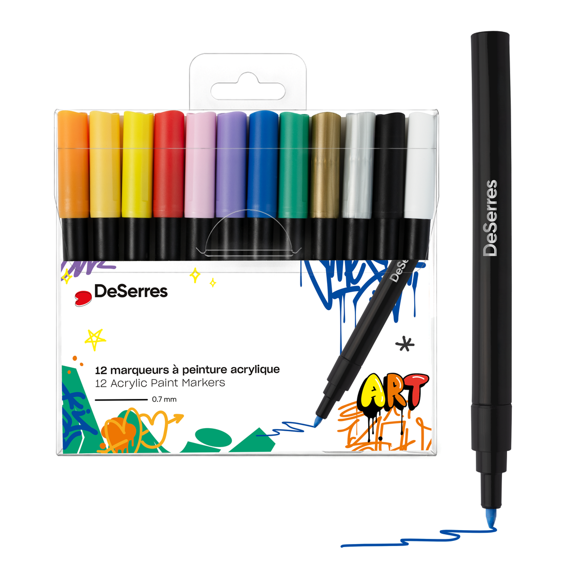 12 ACRYLIC MARKERS- 0.7MM VALVE TIP