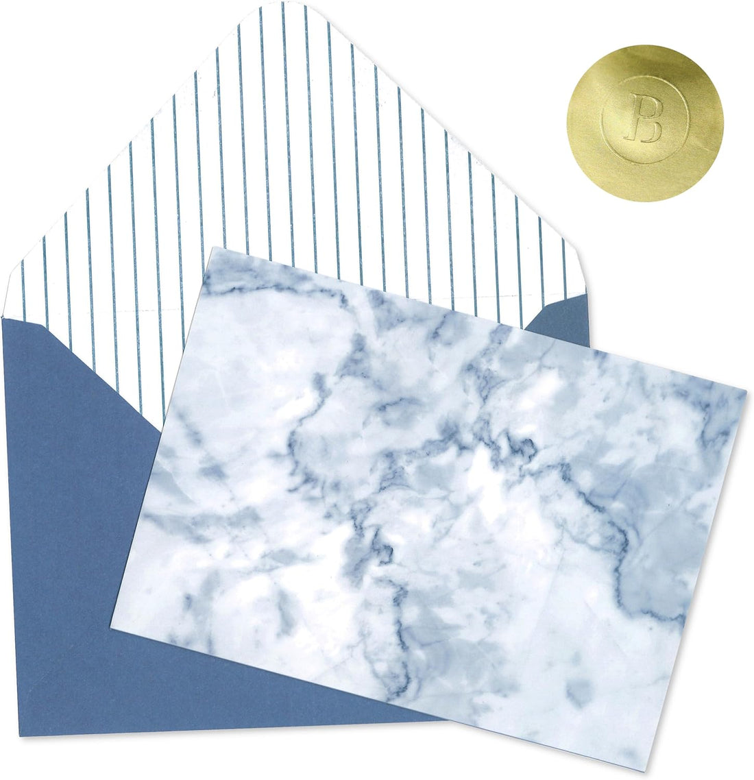 CARTE VIERGE / BOITE (10 CARTES, 10 ENV, 10 AUTOCOLLANTS) : BLEU MARBRÉ PBI AUTRES