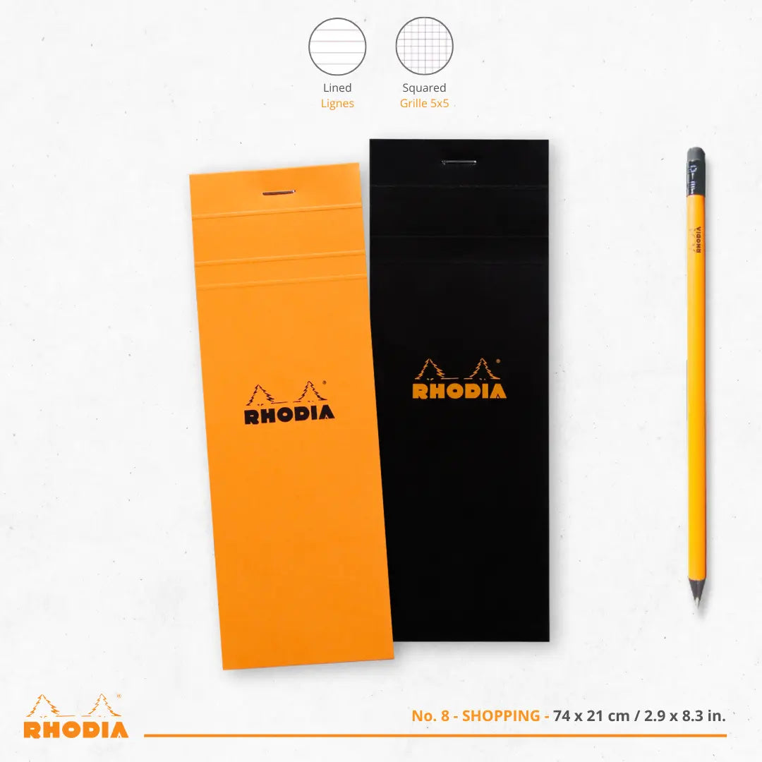 Bloc-notes N°8 agrafé 5/5 -orange- 80 feuilles  (7.4x21cm) RHODIA