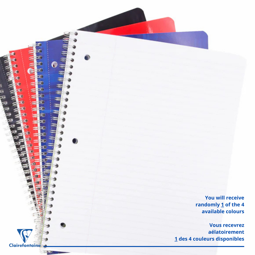 Cahier à spirale ligné 180P 3 trous 8½X11. Assortis CLAIREFONTAINE