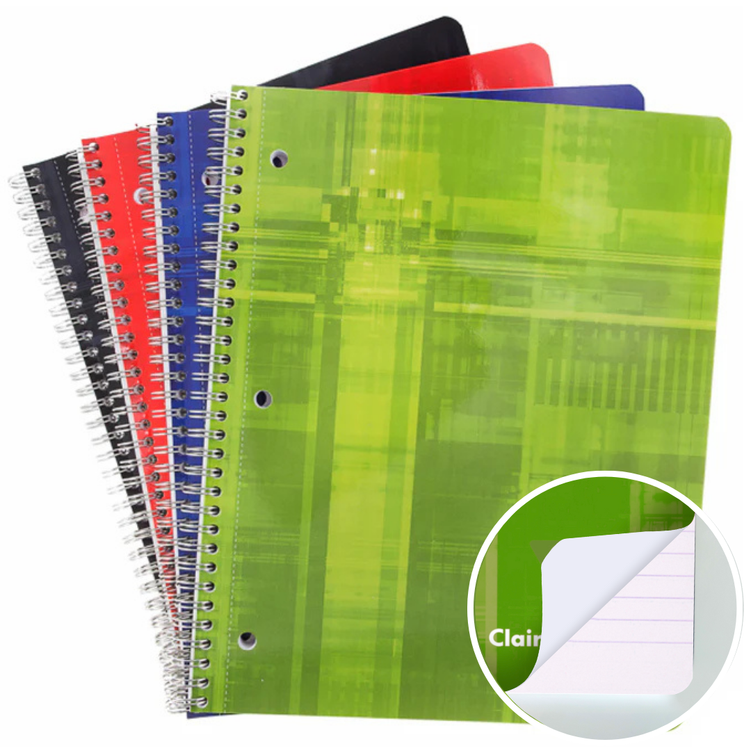 Cahier à spirale ligné 180P 3 trous 8½X11. Assortis CLAIREFONTAINE