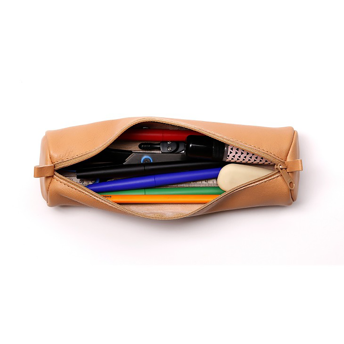 Trousse ronde en cuir -naturel (5.5x22cm) CLAIREFONTAINE