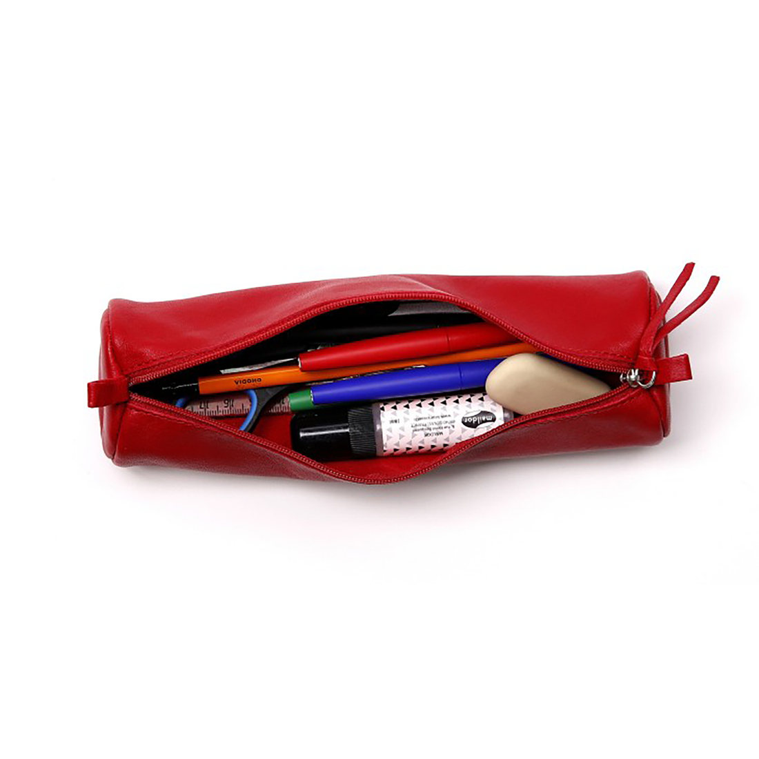 Trousse ronde -cuir teinté -rouge (5.5x22cm) CLAIREFONTAINE