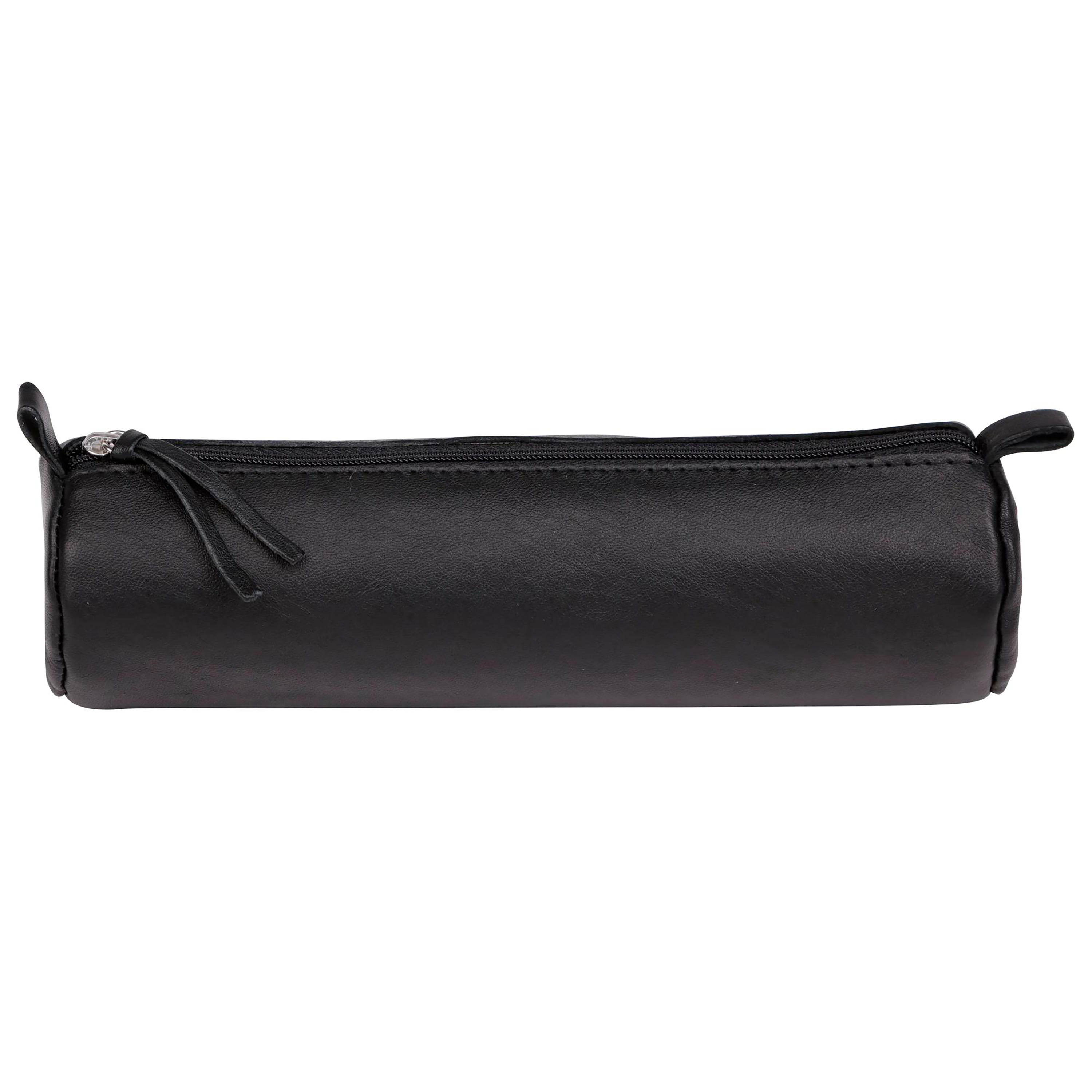 Trousse à crayons ronde en cuir noir (5.5x22cm)