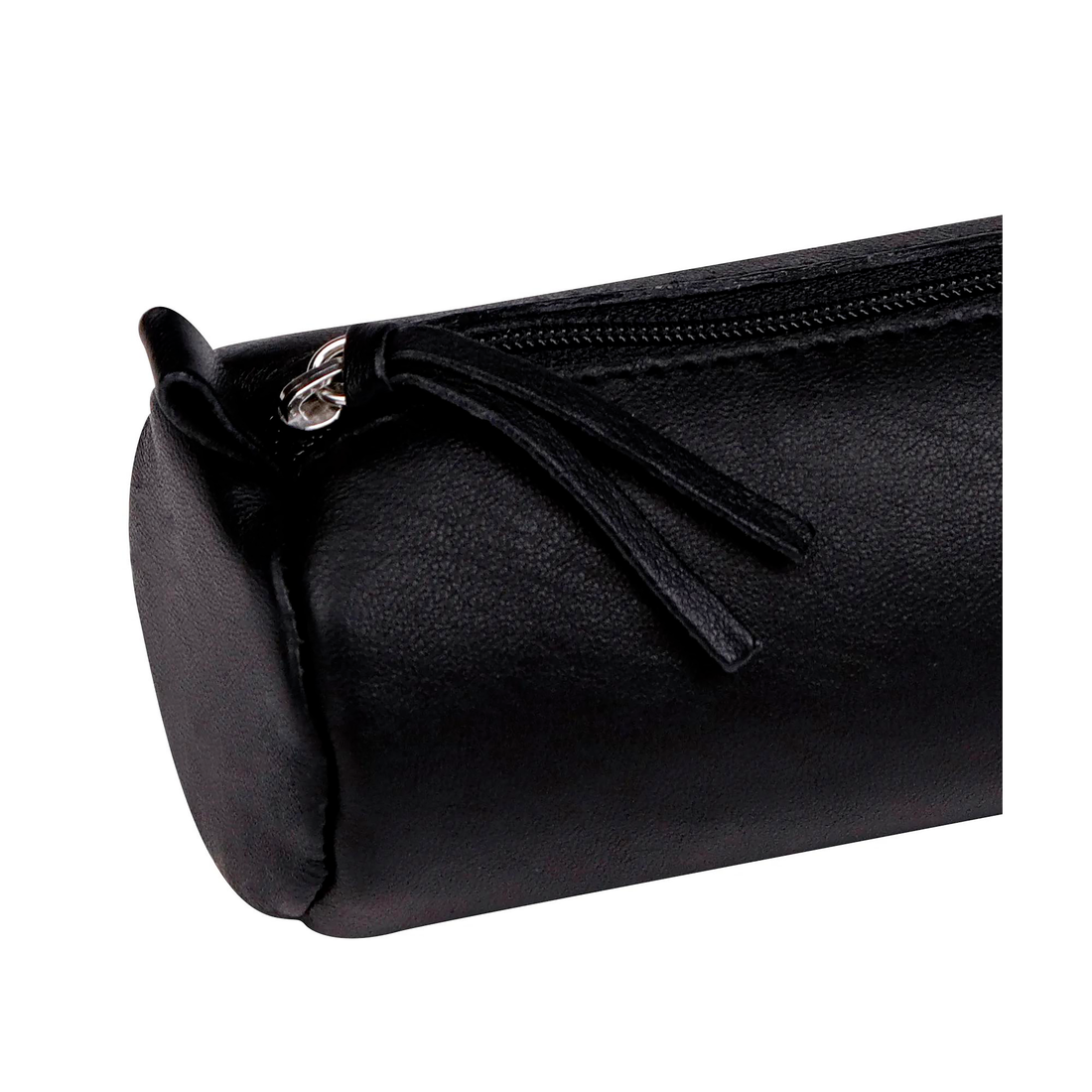 Trousse à crayons ronde en cuir noir (5.5x22cm)