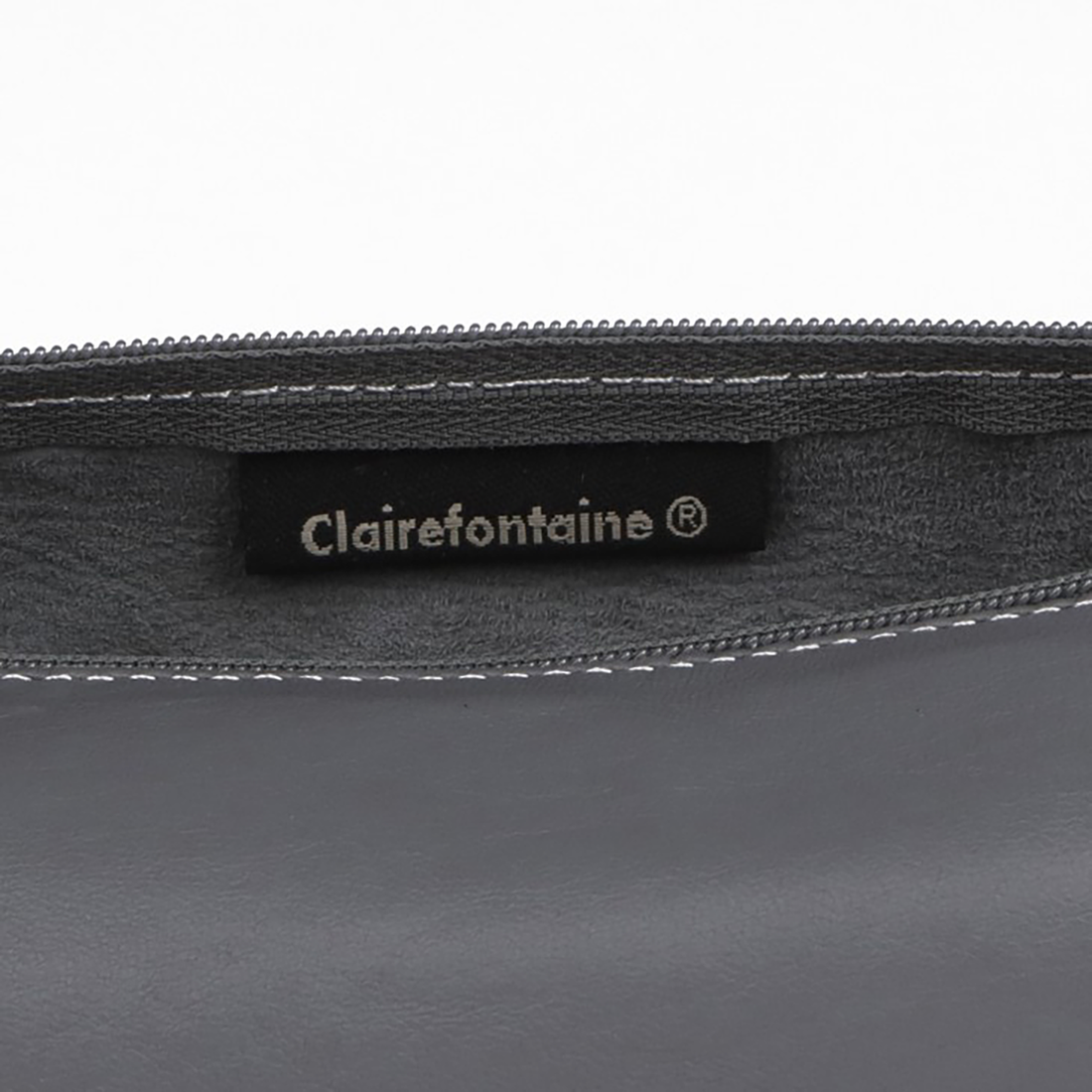 Trousse ronde -cuir teinté -gris (5.5x22cm) CLAIREFONTAINE