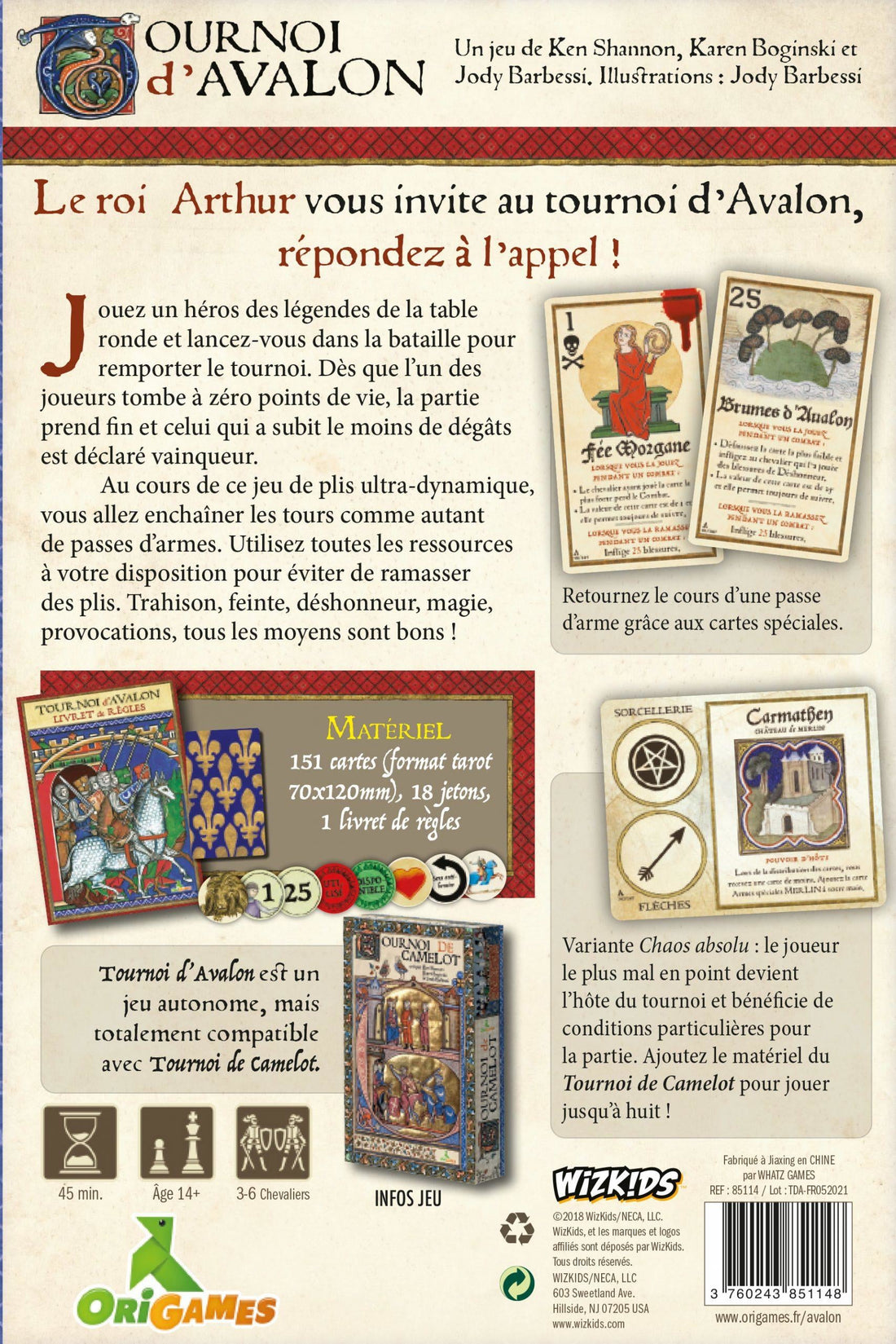 TOURNOI D'AVALON ORIGAMES