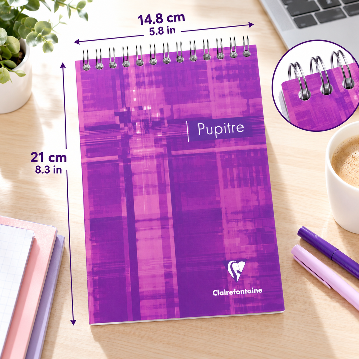 Bloc-notes pupitre quadrillé 5/5 assortis spirale 80 feuilles A5 (14,8 x 21 cm) - CLAIREFONTAINE