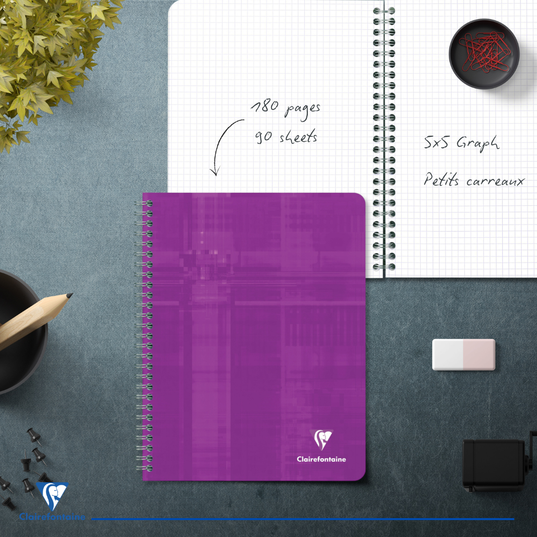 Cahier reliure intégrale 5/5 -assortis- 180 pages (17x22cm) CLAIREFONTAINE