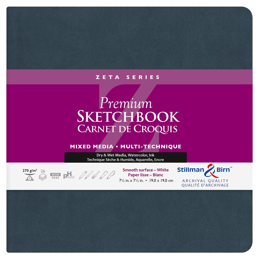 Softcover notebook Zeta: Square 26 Sheets 270g White (7.5 x 7.5in)