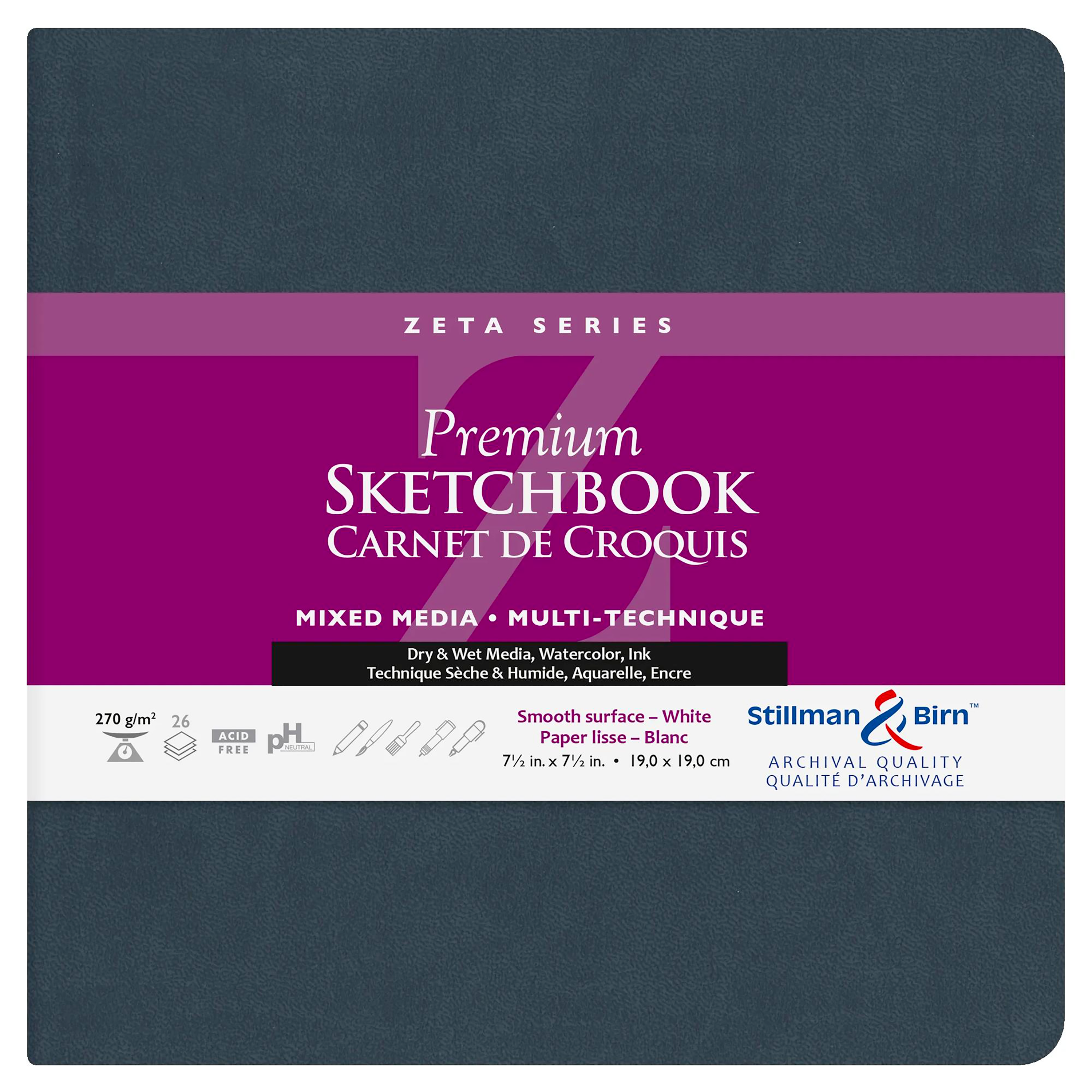 Softcover notebook Zeta: Square 26 Sheets 270g White (7.5 x 7.5in)
