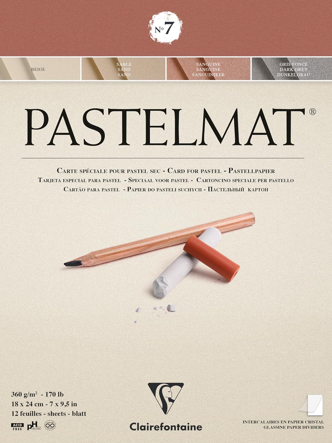 Bloc pastelmat N°7 360g  assortis  12 feuilles 18x24cm CLAIREFONTAINE