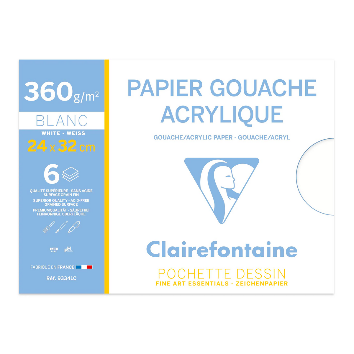 Pochette Gouache et Acrylique 24x32cm 6F 360g - CLAIREFONTAINE