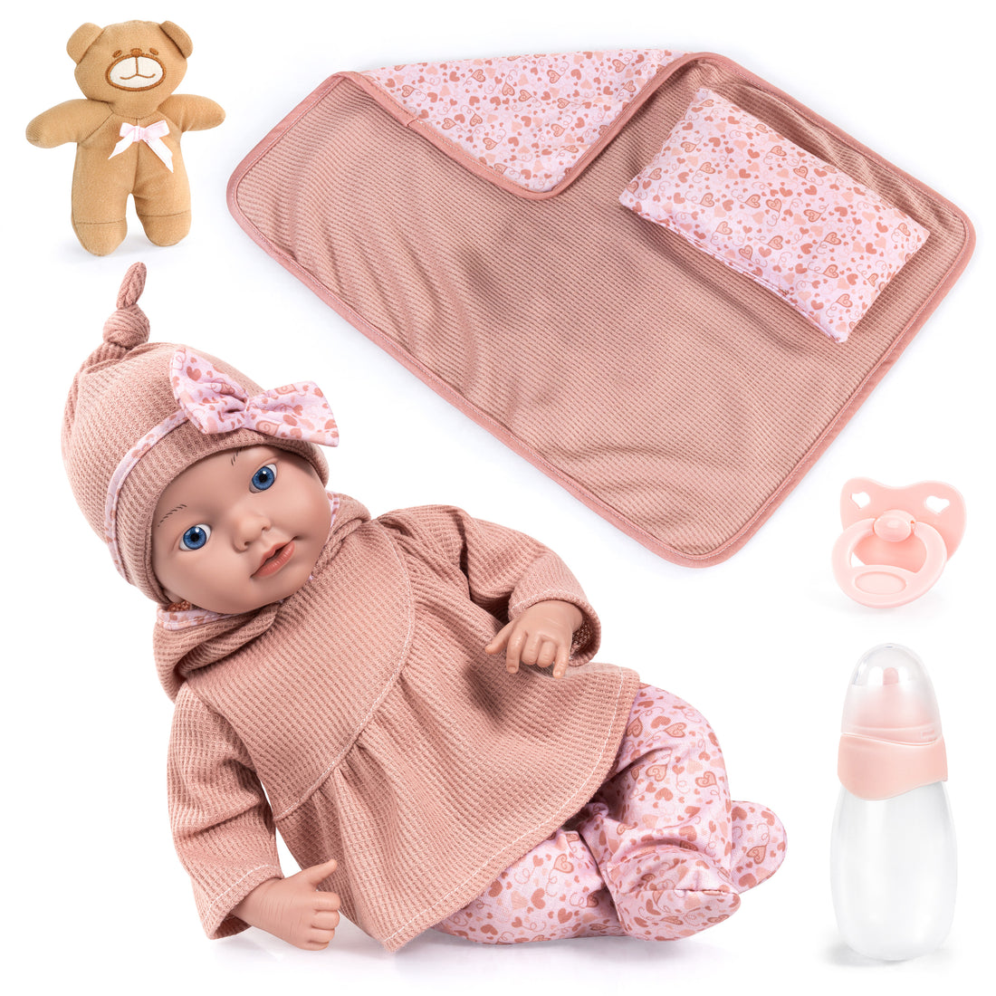 POUPÉE REBORN BABY AVEC COUVERTURE ET OREILLER - 38 CM