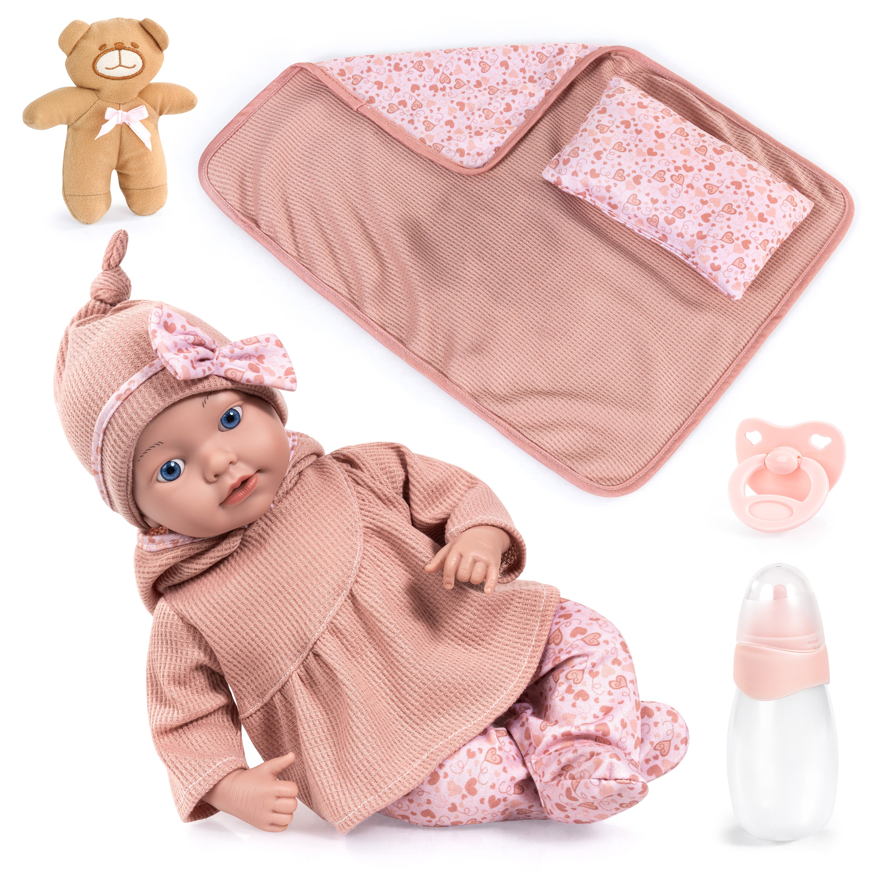 POUPÉE REBORN BABY AVEC COUVERTURE ET OREILLER - 38 CM