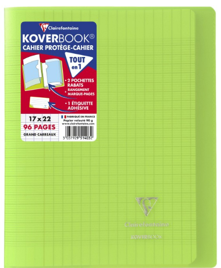 Livre Kover 96P Seyes 6¾X8¾ Vert CLAIREFONTAINE