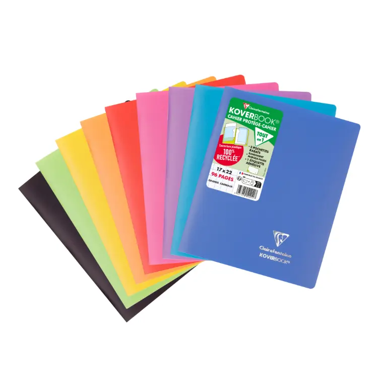 Koverbook Eco cahier polypro agrafé seyès -assortis- 96 pages (17x22cm) CLAIREFONTAINE