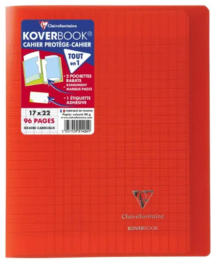 Koverbook Eco cahier polypro agrafé seyès -rouge- 96 pages (17x22cm) CLAIREFONTAINE
