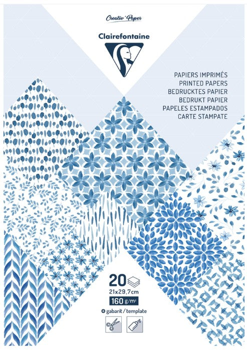 Bloc papiers imprimés, A4 (21x29,7cm), 20 feuilles à motifs 160g + 1 idée créative, Shibori floral
