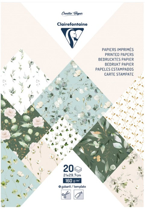 Bloc papiers imprimés, A4 (21x29,7cm), 20 feuilles à motifs 160g + 1 idée créative, Romantique