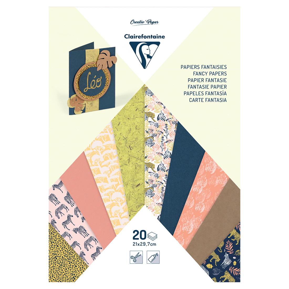 Bloc multipapiers, A4 (21x29,7cm), 20 feuilles de papiers créatifs, Safari CLAIREFONTAINE