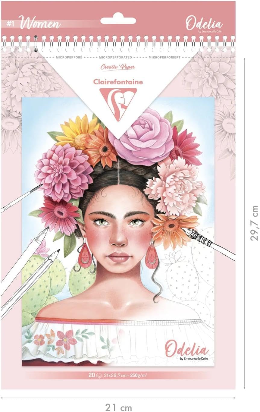 ODELIA, Multi-technical colouring pad of 20 A4 250g sheets, Women