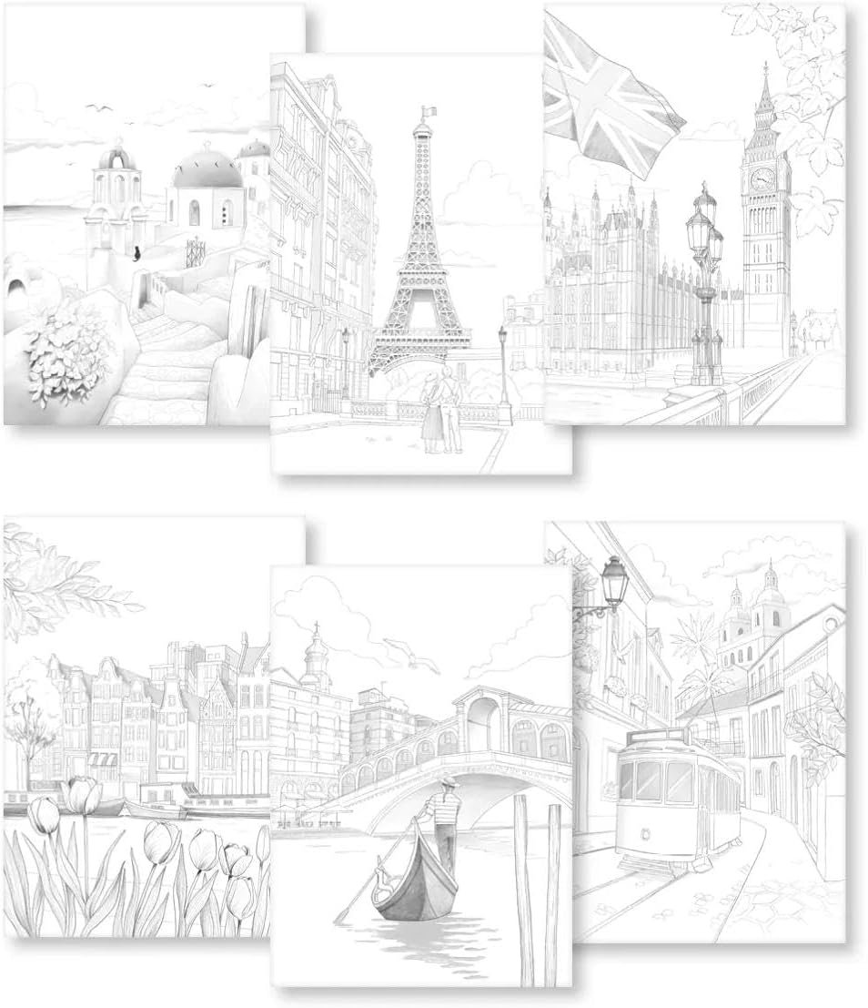 Bloc de coloriage multi-techniques ODELIA 250G, Les villes 20 feuilles A4 (21 x 29,7 cm) by CLAIREFONTAINE