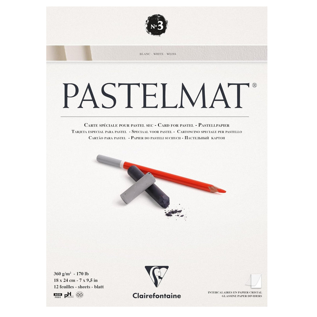 Pastelmat Pad N°3 360g  White  12 Sheets 7.1x9.45in