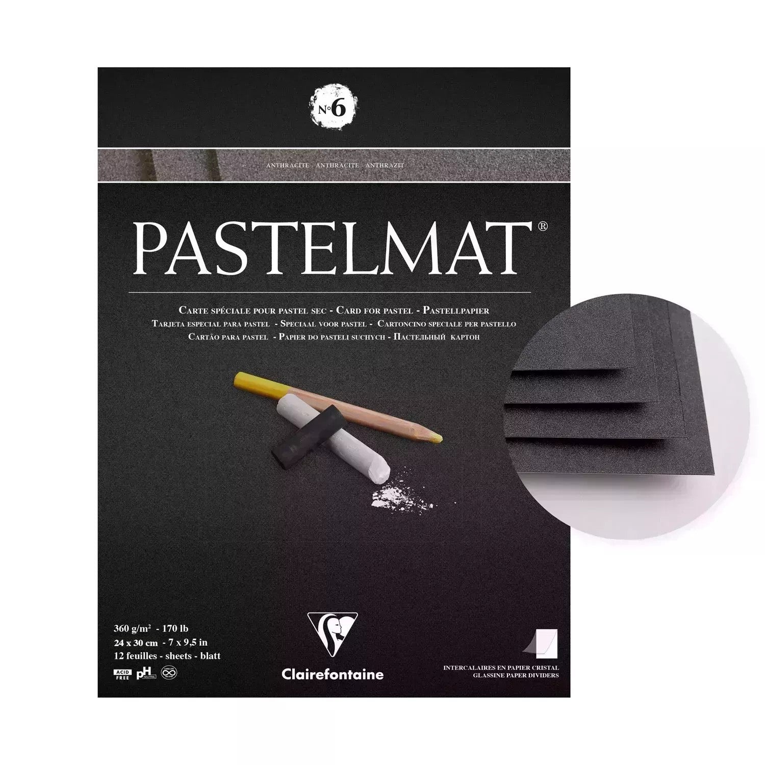 Bloc pastelmat N°6 360g  anthracite  12 feuilles 24x30cm