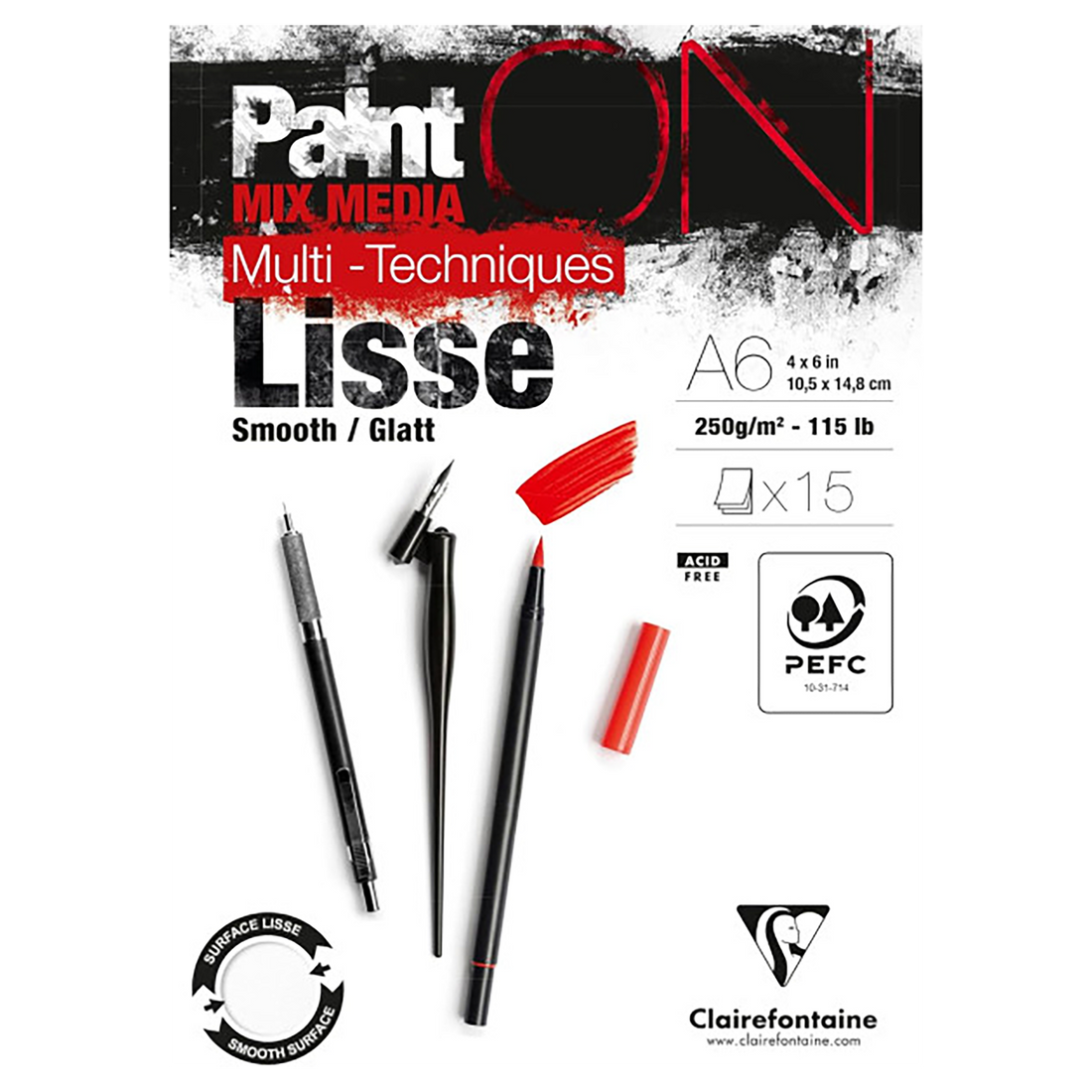 Bloc Paint'ON collé Blanc lisse A6 15 feuilles 250g CLAIREFONTAINE