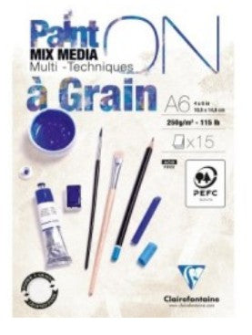 Bloc Paint'ON collé Blanc à grain A6 15 feuilles 250g CLAIREFONTAINE