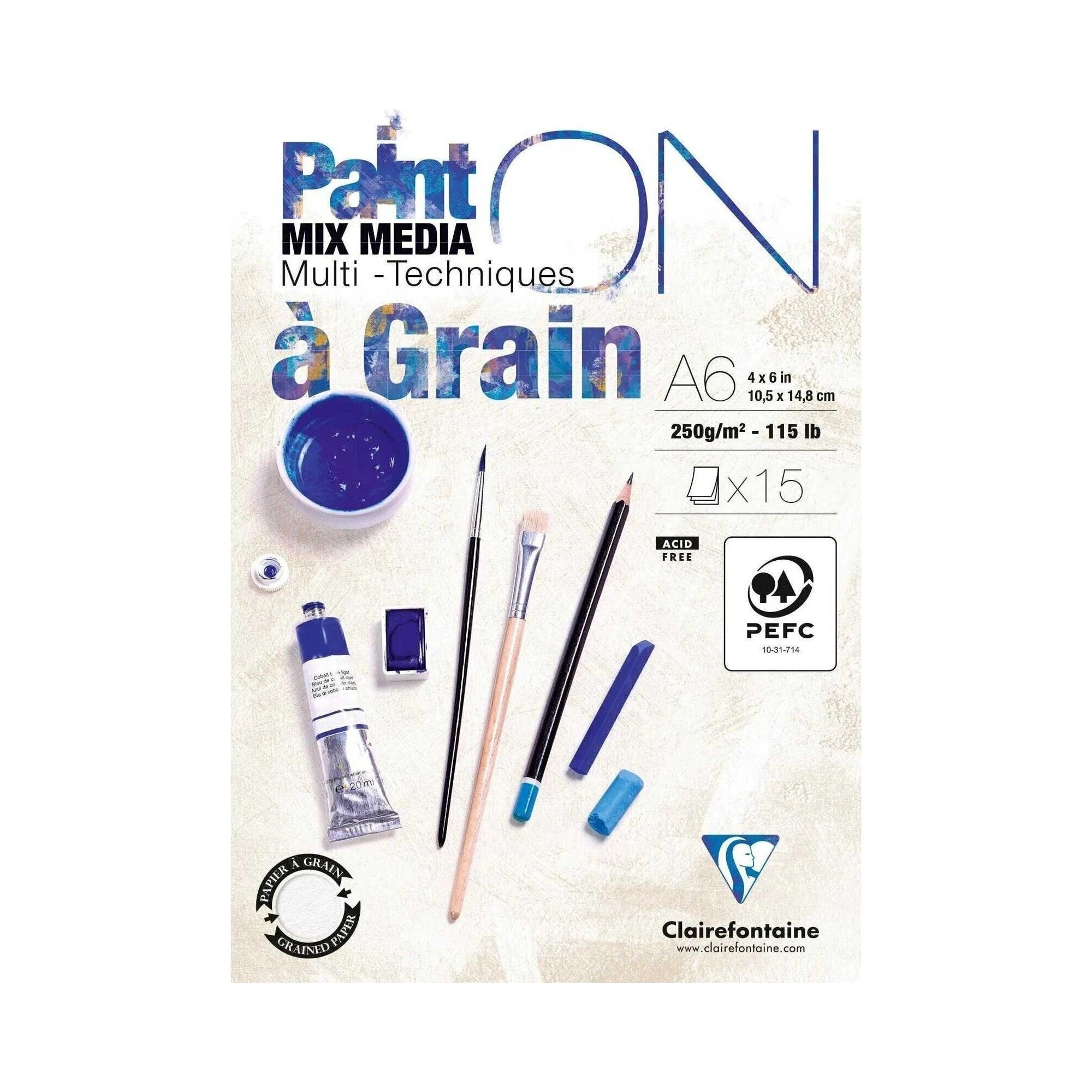 Bloc Paint'ON collé Blanc à grain A6 15 feuilles 250g