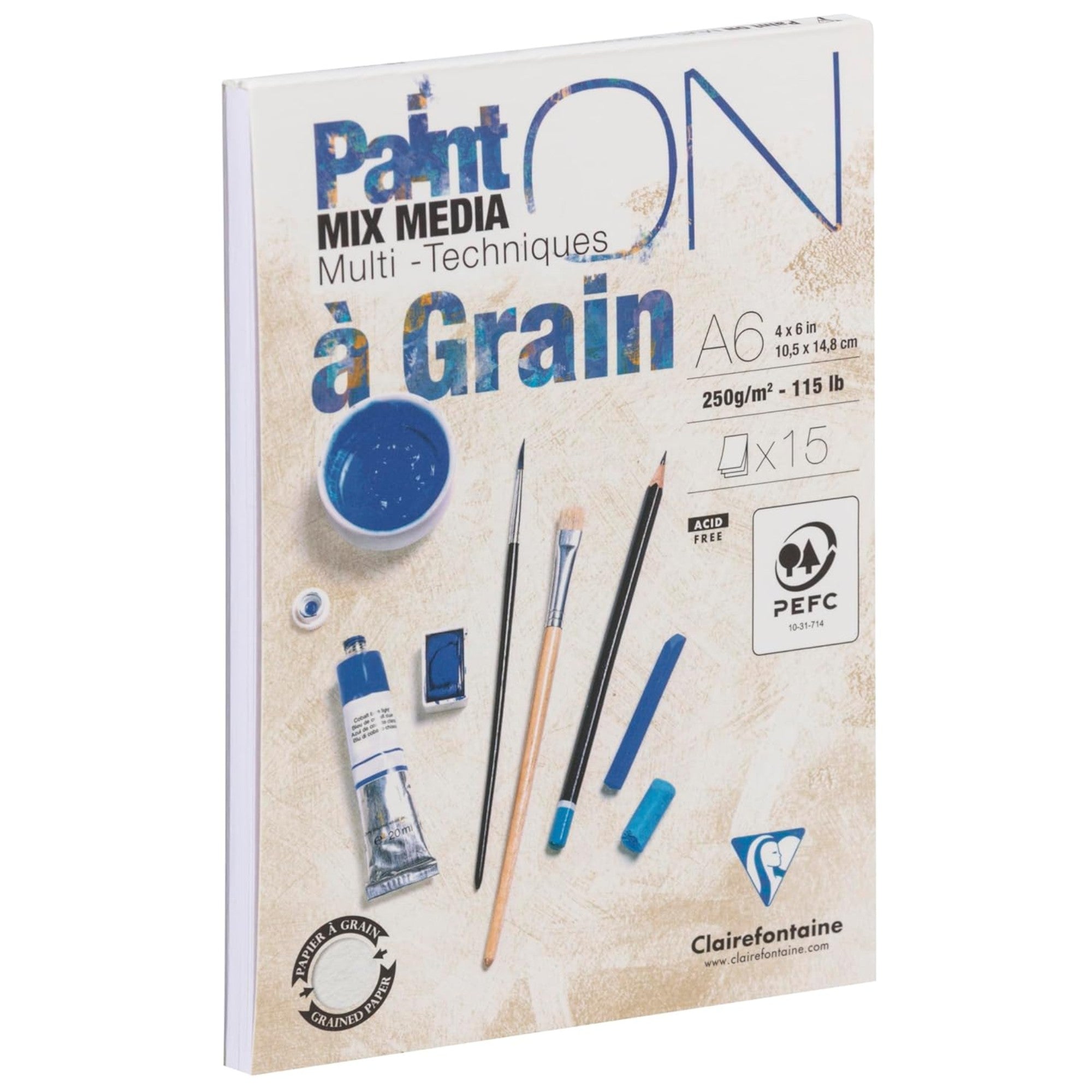 Bloc Paint'ON collé Blanc à grain A6 15 feuilles 250g