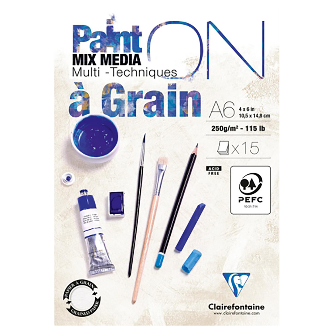 Bloc Paint'ON collé Blanc à grain A6 15 feuilles 250g CLAIREFONTAINE