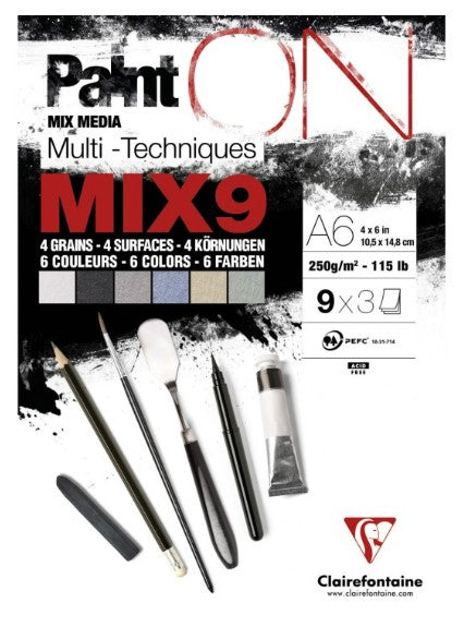 Bloc Paint'ON MIX9 27 feuilles ass.(9x3F) A6 250g CLAIREFONTAINE