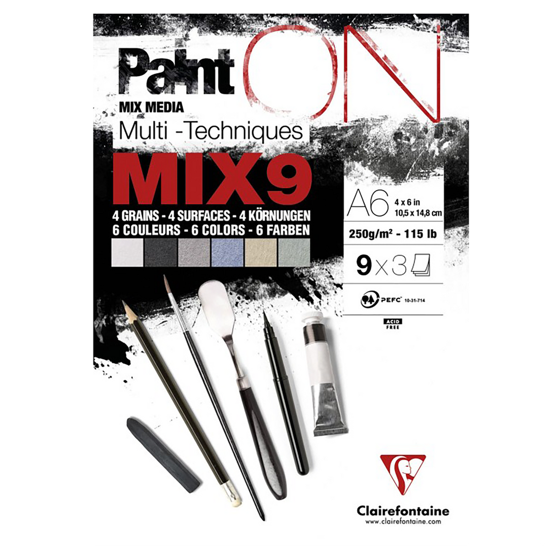 Bloc Paint'ON MIX9 27 feuilles ass.(9x3F) A6 250g CLAIREFONTAINE