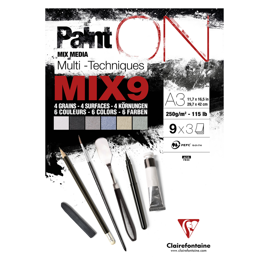 Bloc Paint'ON MIX9  27 feuilles ass. (9x3 feuilles) A3 250g CLAIREFONTAINE