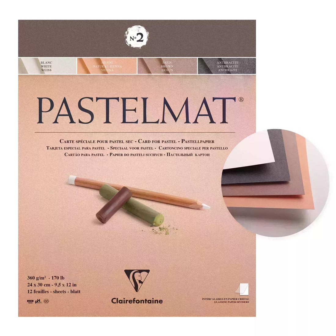 Pastelmat Pad N°2 360g  Assorted  12 Sheets 9.4x11.8in