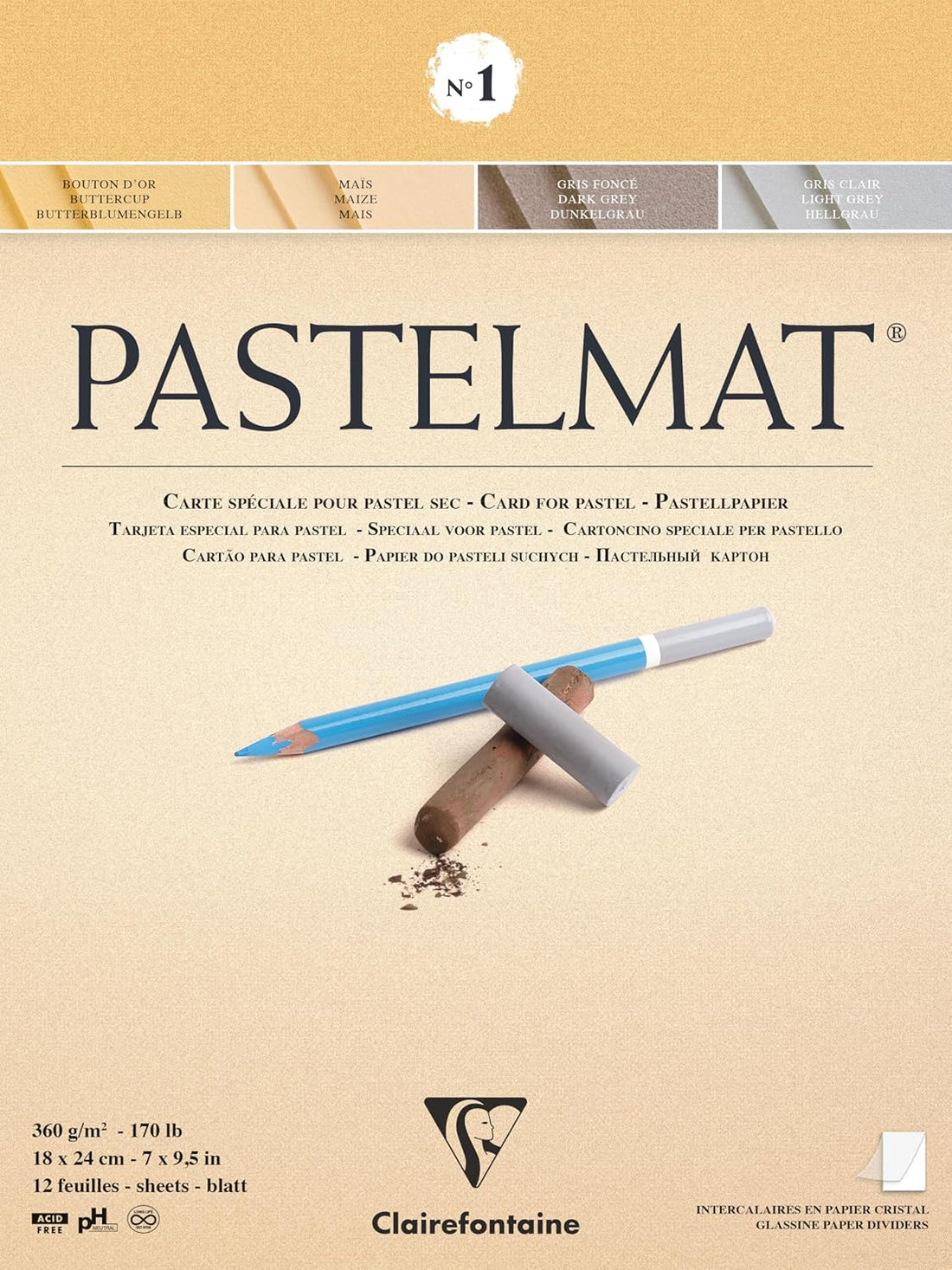 Pastelmat Pad N°1 360g  Assorted  12 Sheets 7.1x9.45in
