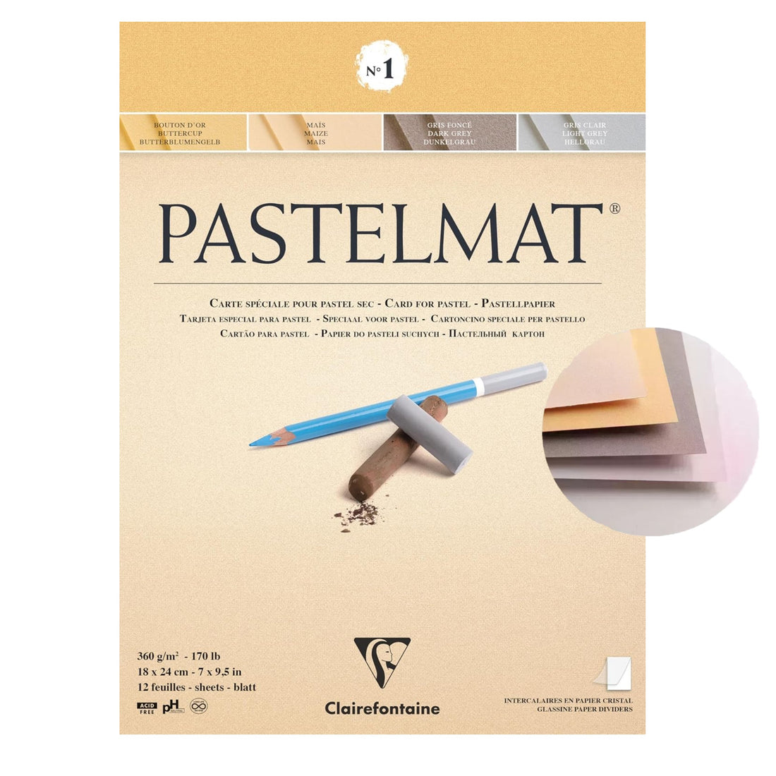 Pastelmat Pad N°1 360g  Assorted  12 Sheets 7.1x9.45in