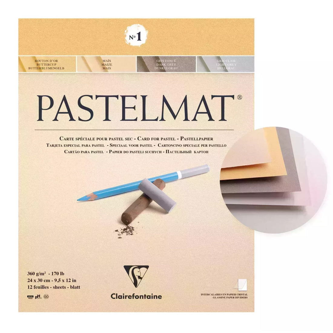 Pastelmat Pad N°1 360g  Assorted  12 Sheets 9.4x11.8in