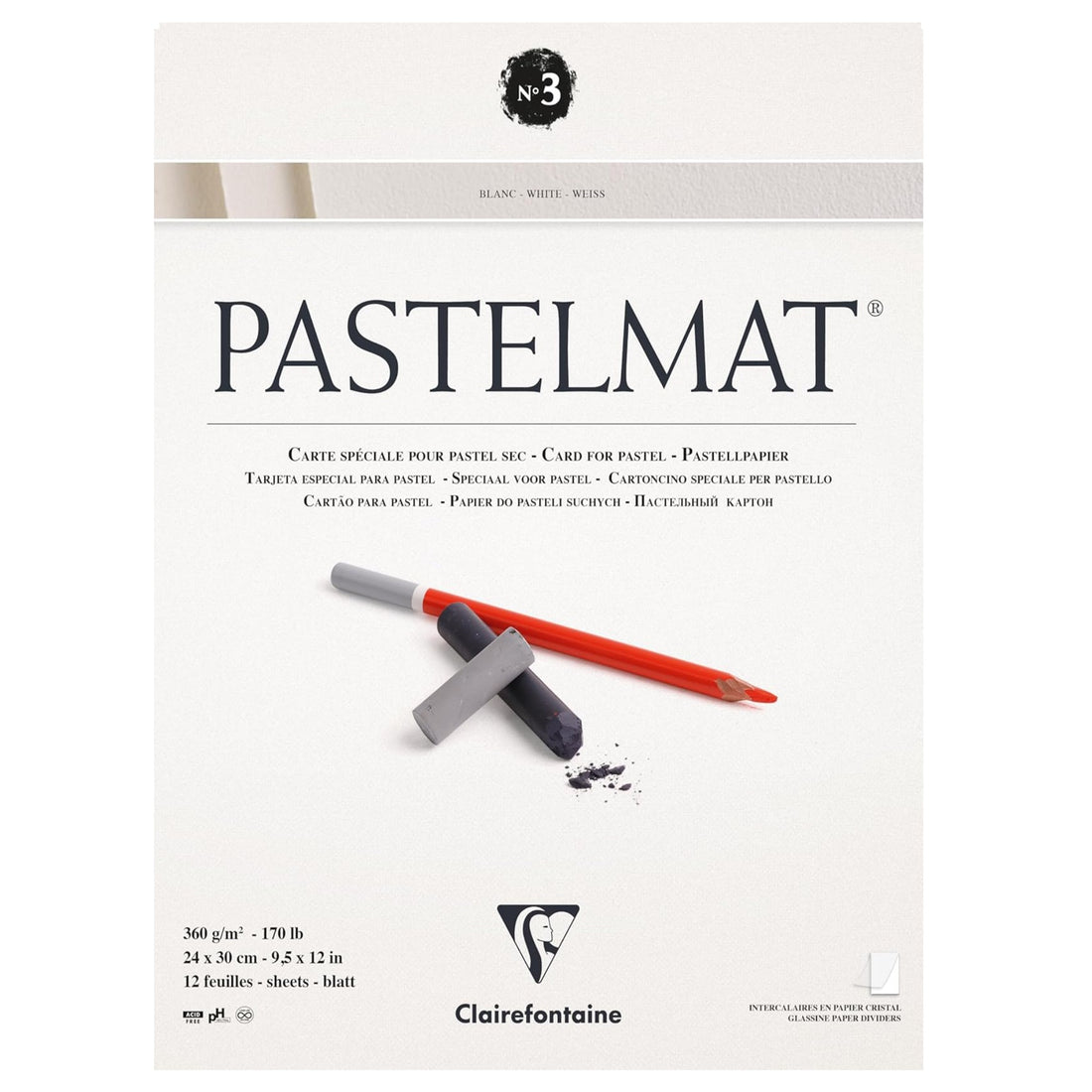 Pastelmat Pad N°3 360g  White  12 Sheets 9.4x11.8in
