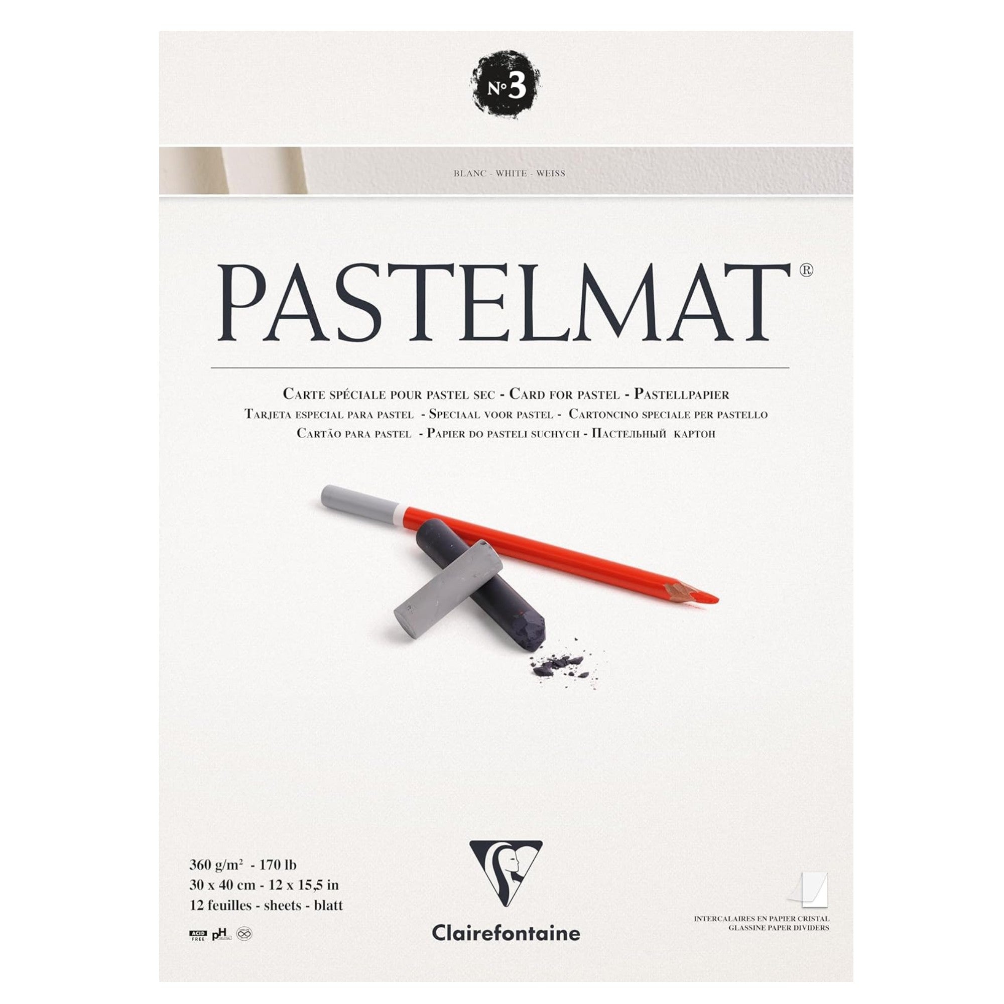 Bloc pastelmat N°3 360g  blanc  12 feuilles 30x40cm