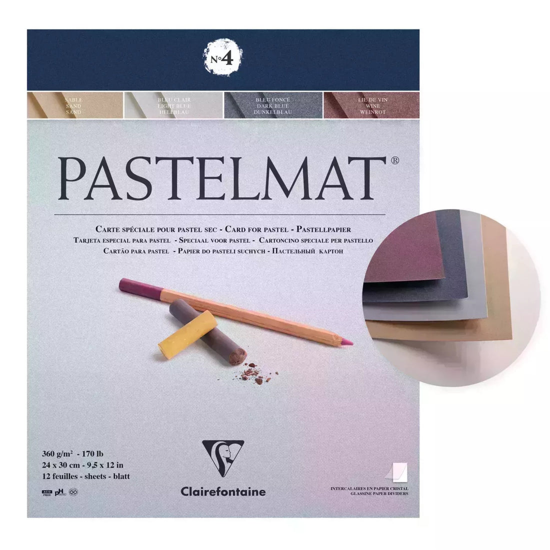 Pastelmat Pad N°4 360g  Assorted  12 Sheets 9.4x11.8in
