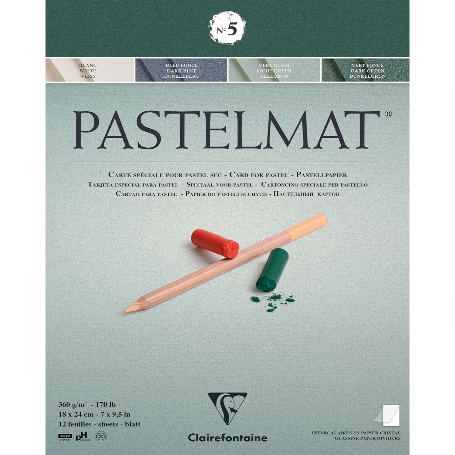 Bloc pastelmat N°5 360g  assortis  12 feuilles 18x24cm