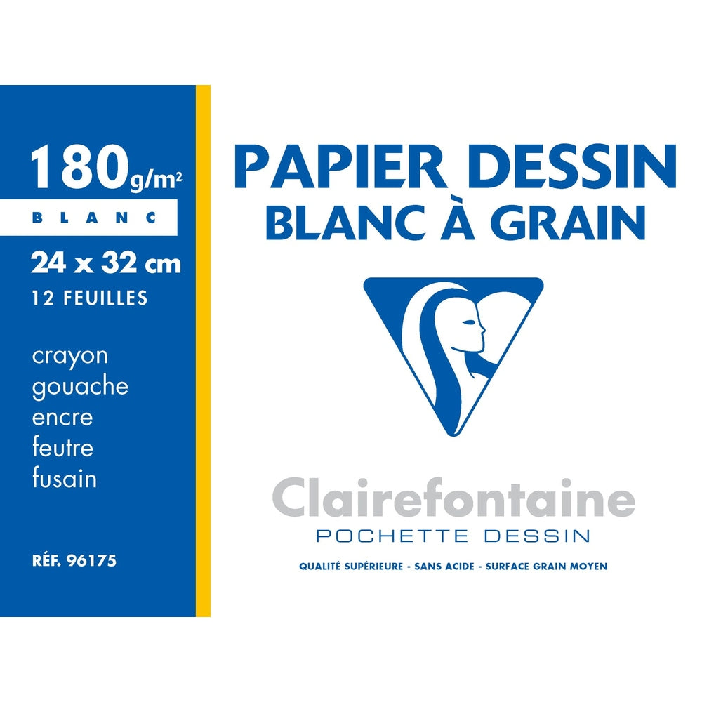 Pochettes Dessin  12f 180g 24x32cm CLAIREFONTAINE